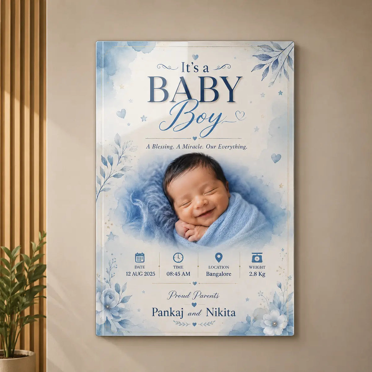 Personalised Baby Birth Frame | Custom Newborn Photo & Birth Details